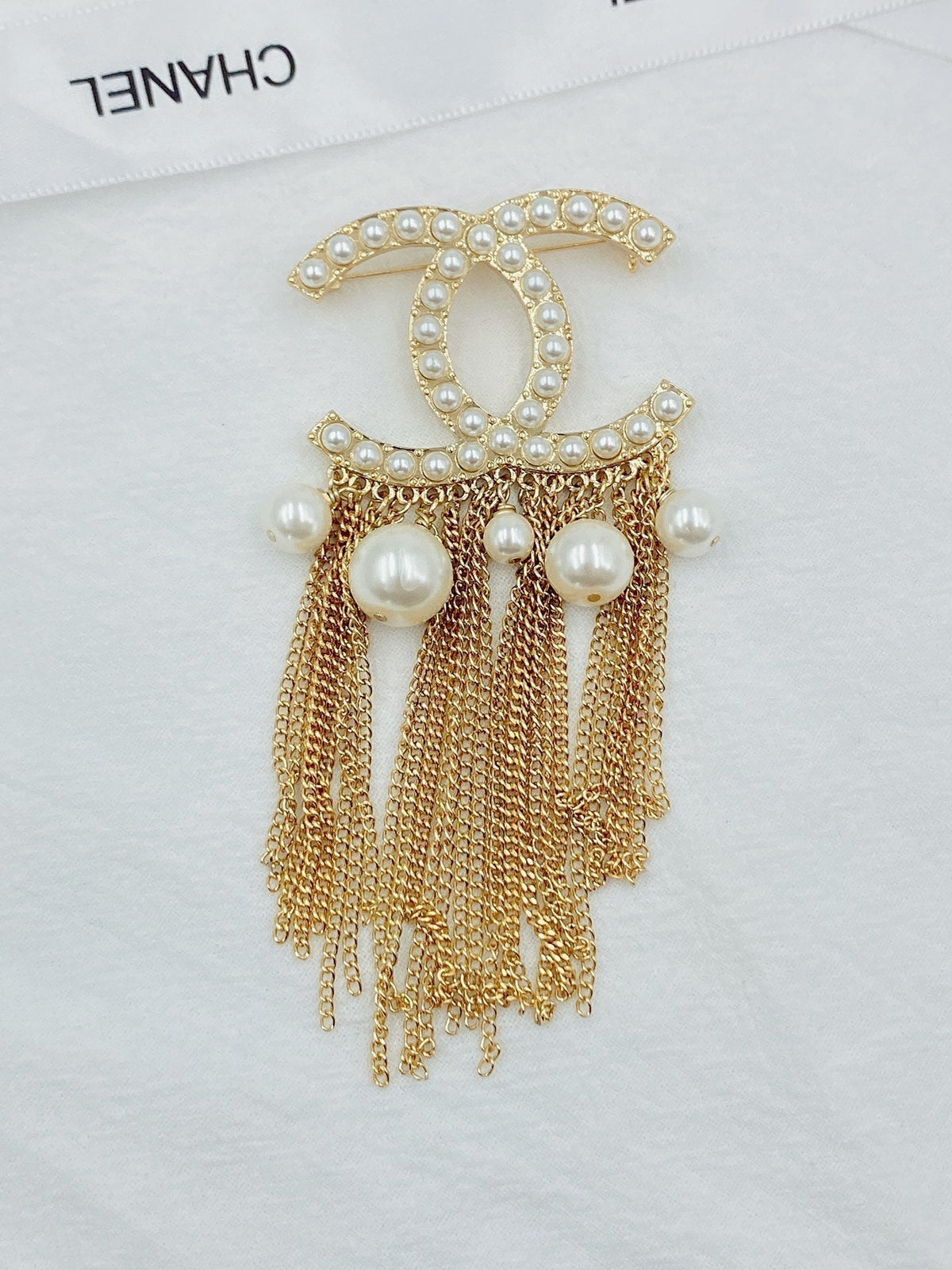 18K Chanel Pearl Tassel Brooch