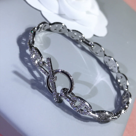 Hermes Chaine Bracelet Silver Cubic Zirconia