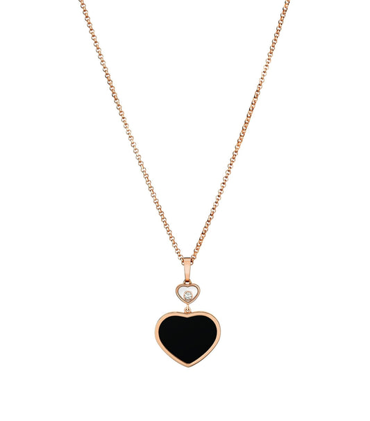 Chopard Happy Heart Onyx Necklace Pink Gold Cubic Zirconia