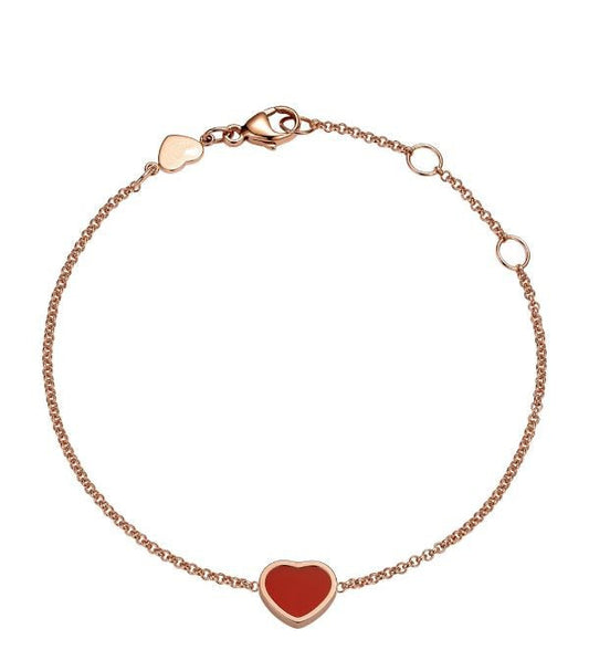 Chopard Happy Heart Carnelian Pink Gold Bracelet Cubic Zirconia