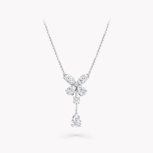 Graff Butterfly Pear Shape Classic Silver Cubic Zirconia Drop Necklace