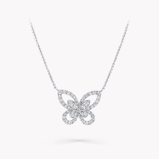Graff Butterfly Silhouette Silver Cubic Zirconia Necklace