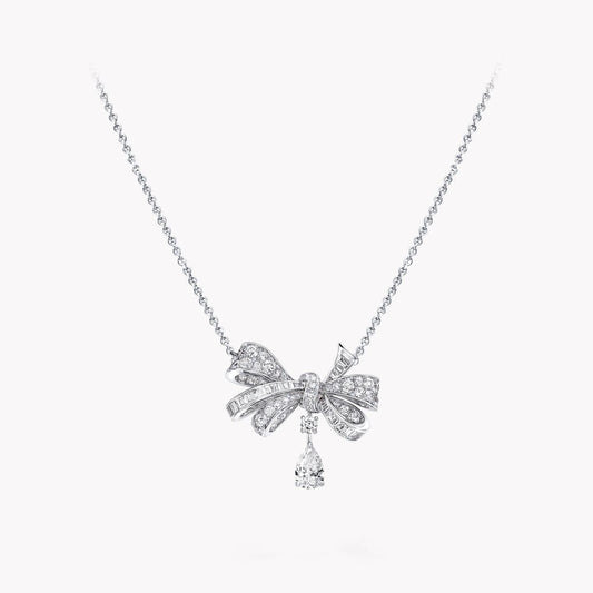 Graff Tilda Bow Classic Silver Cubic Zirconia Drop Necklace