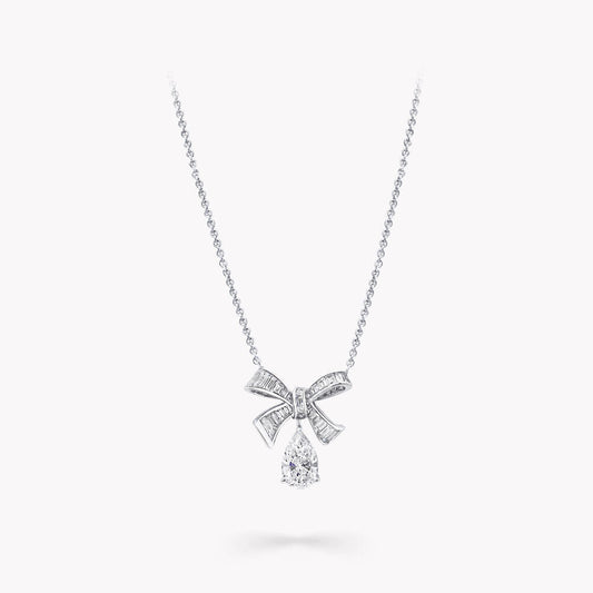 Graff Tilda Bow Baguette Cut Silver Cubic Zirconia Drop Necklace
