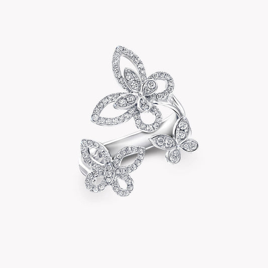 Graff Triple Butterfly Silhouette Silver Cubic Zirconia Ring