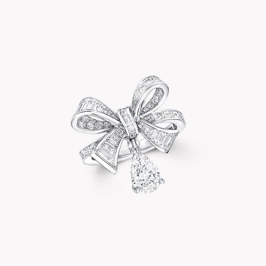 Graff Tildas Bow Baguette Cut Silver Cubic Zirconia Drop Ring