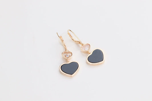 Chopard Happy Heart Earrings Onyx Pink Gold Diamond