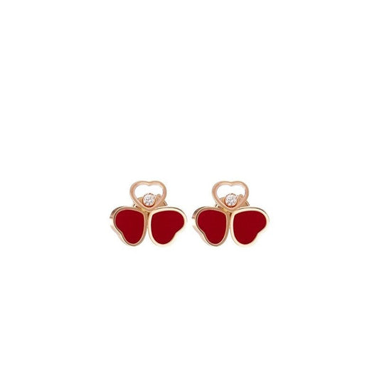 Chopard Happy Heart Carnelian Earrings Pink Gold Diamond