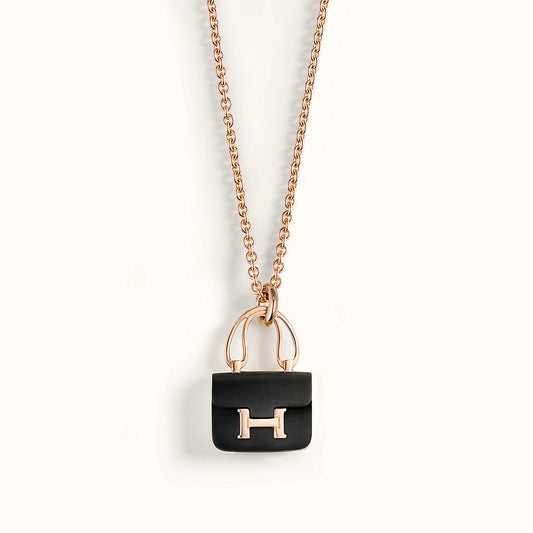 Hermes Constance Black Pendant Pink Gold Necklace