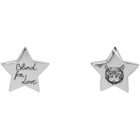 Gucci GG Silver Blind for Love Star Earrings