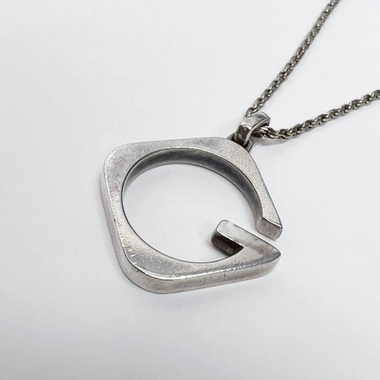 Gucci GG Pendant Necklace Logo Engraved G Charm Top Plate Silver