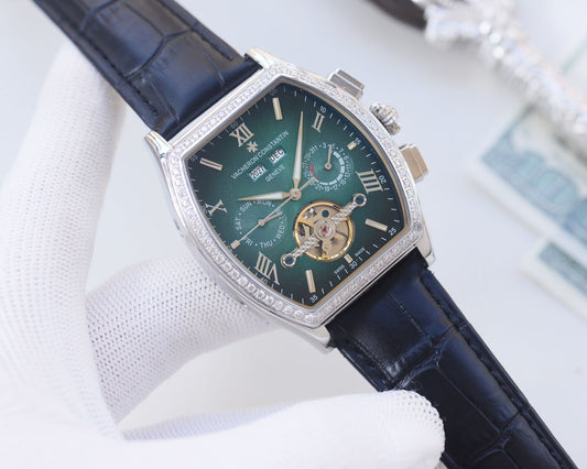Vacheron Constantin Silver Green Blue Dial Strap Watch — hero