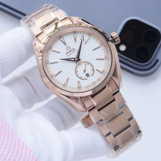 Omega Rose Gold White Dial Bracelet Watch — hero