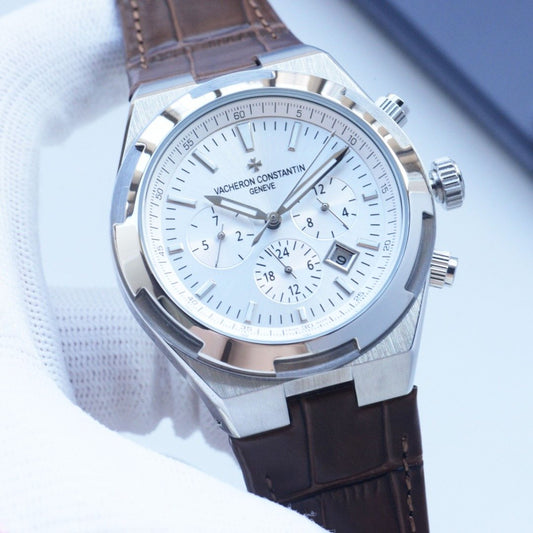 Vacheron Constantin Silver Brown White Dial Strap Watch — hero