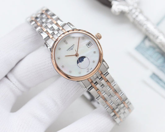 Longines Two Tone Rose Gold White Dial Bracelet Watch — hero