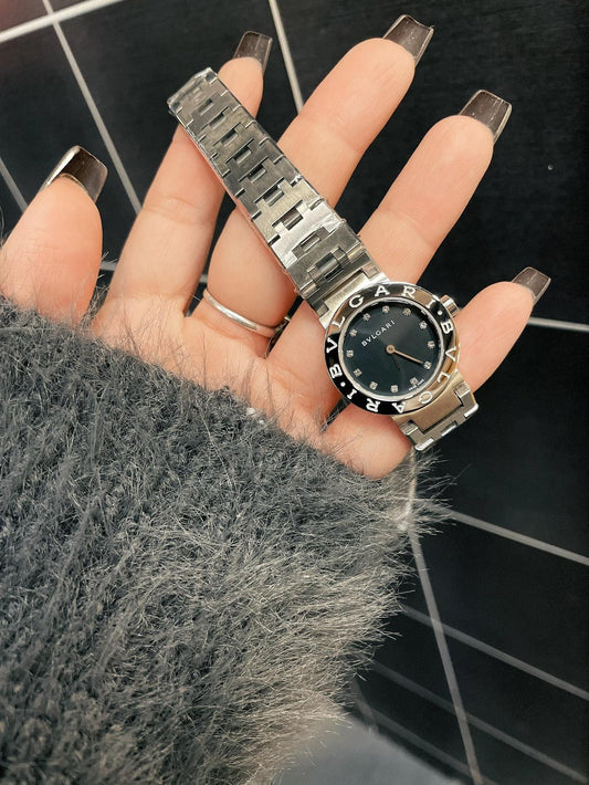 Bvlgari Black Dial Silver-Tone Bracelet Watch — hero