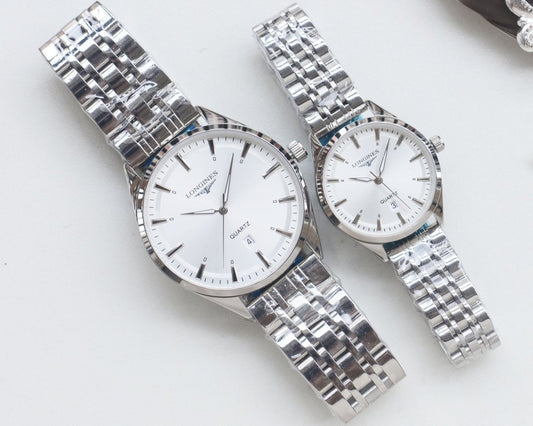 Longines Silver White Dial Couple Watch Set — hero