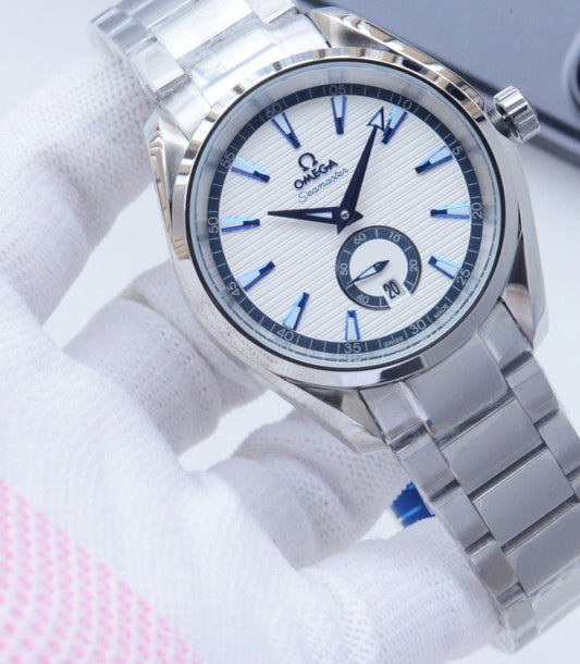 Omega Silver Blue White Dial Bracelet Watch — hero