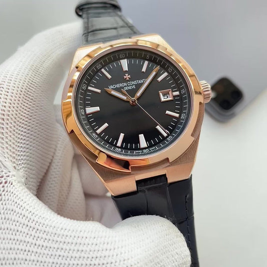 Vacheron Constantin Black Dial Leather Strap Watch — hero