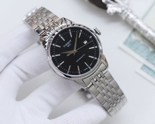 Tissot Silver Rose Gold Black Dial Bracelet Watch — hero