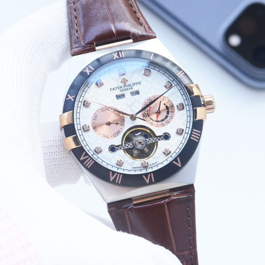 Patek Philippe Brown Two Tone Gold Dial Leather Strap Watch — hero