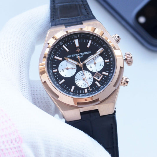 Vacheron Constantin Rose Gold White Black Dial Strap Watch — hero