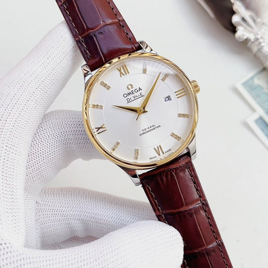 OMEGA White Dial Burgundy Strap Watch — hero