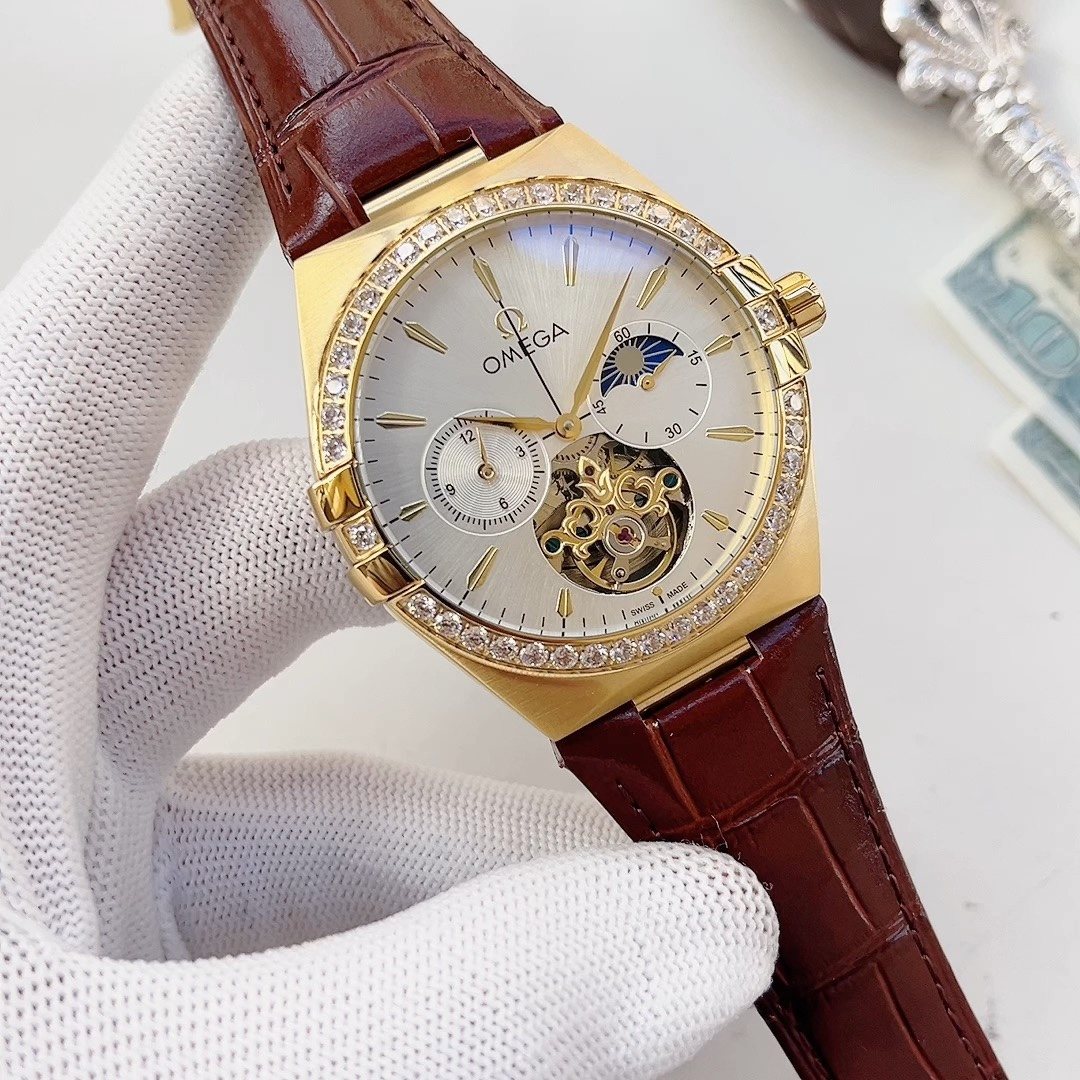 Omega Gold-Tone Open-Heart Watch — hero