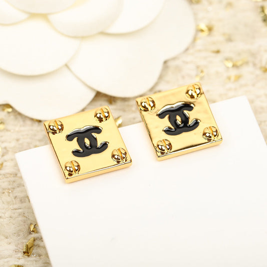 Chanel Square Gold Earrings